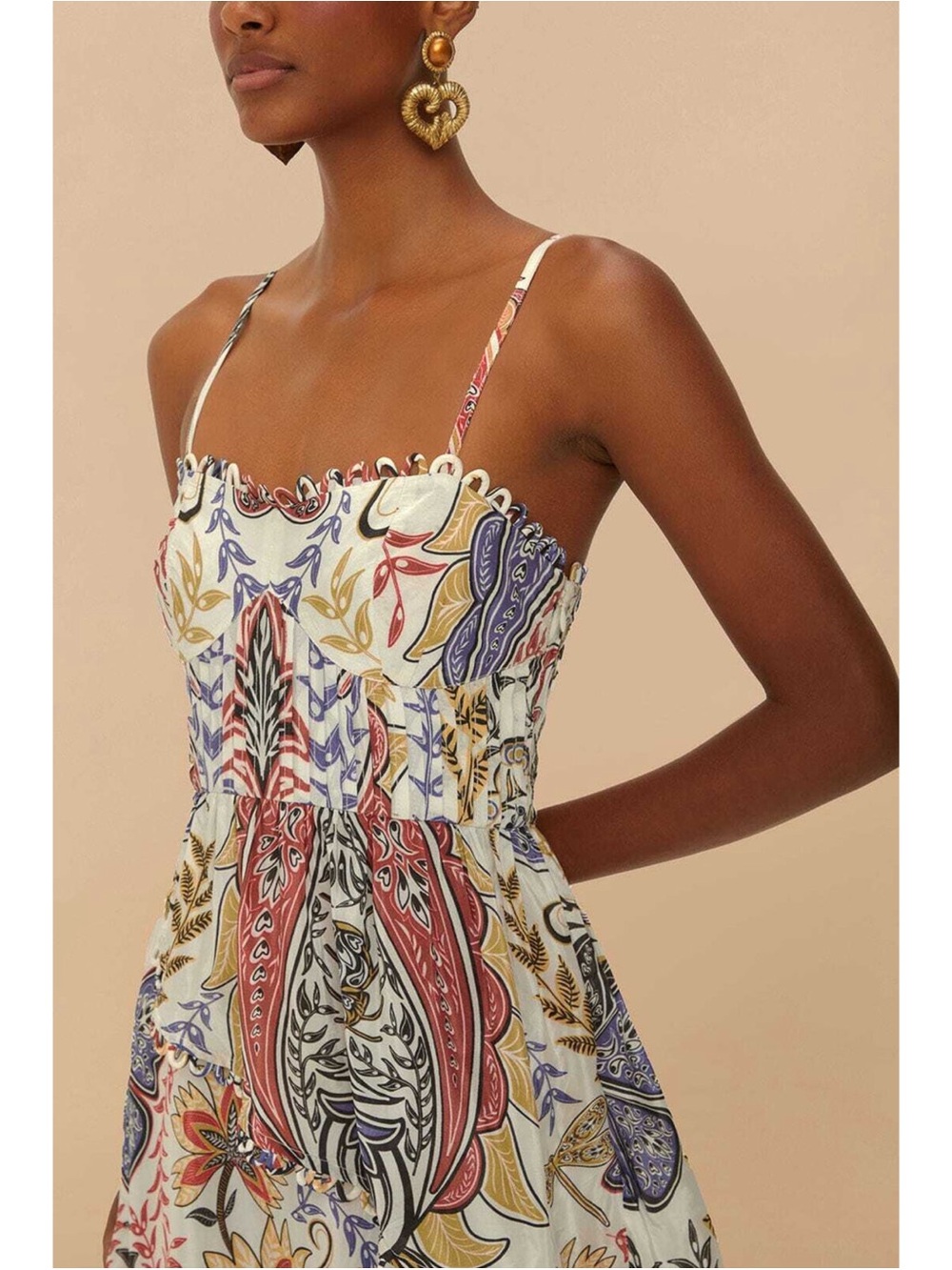 Farm Rio Boho Glam Tiered Floral Crepe de Chine Midi Sun Dress Small NWT - Picture 3 of 17